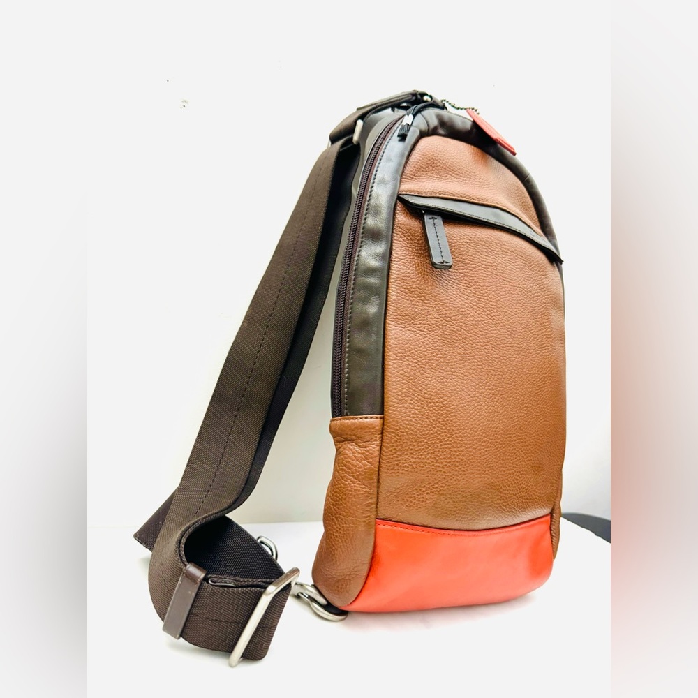 Authentic Coach F79022 Men's Crossbody Bag In Brown With An Orange Accent - Picture 3 of 16